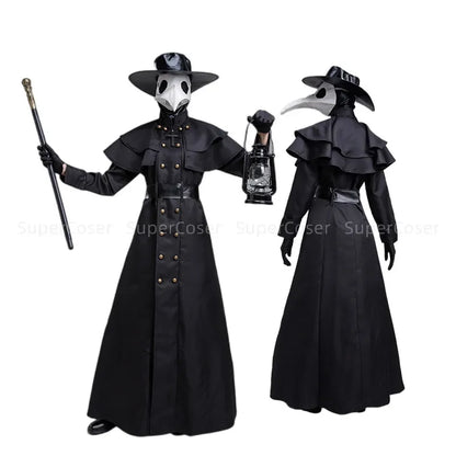 Halloween Medieval Hooded Robe Plague Doctor Costume Mask Hat for Men Monk Cosplay