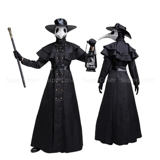 Halloween Medieval Hooded Robe Plague Doctor Costume Mask Hat for Men Monk Cosplay