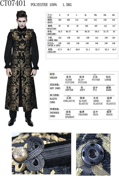 Medieval Retro Men Dust Coat Medium Style Steam Punk Cosplay