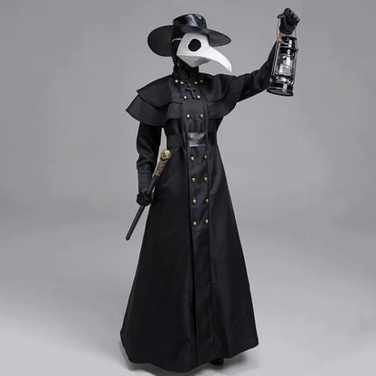 Halloween Medieval Hooded Robe Plague Doctor Costume Mask Hat for Men Monk Cosplay