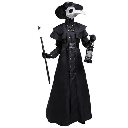 Halloween Medieval Hooded Robe Plague Doctor Costume Mask Hat for Men Monk Cosplay